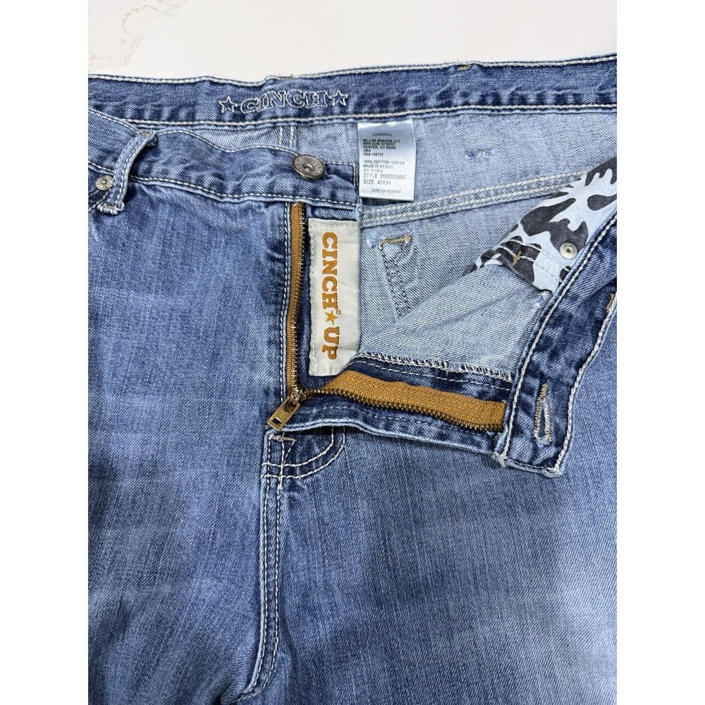 Cinch Jeans Mens 40x34 Dooley Relaxed Fit Blue Light Wash‎ Hand Sanded Bootcut - Picture 6 of 16